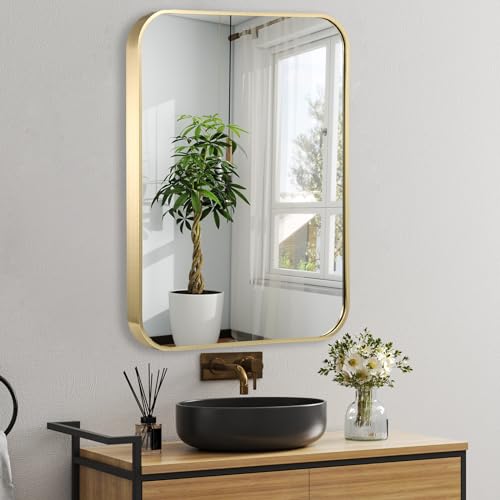 Brushed Brass Framed Bathroom Mirror, 52 x 70 cm