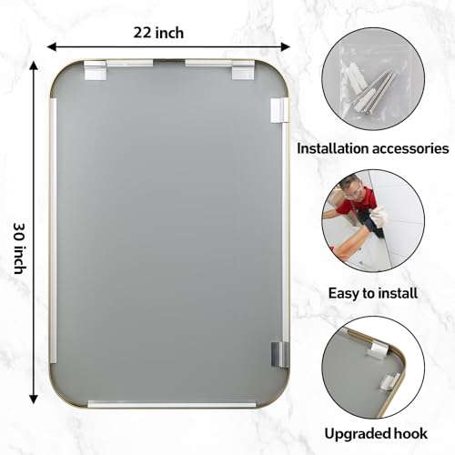 Brushed Brass Framed Bathroom Mirror, 52 x 70 cm