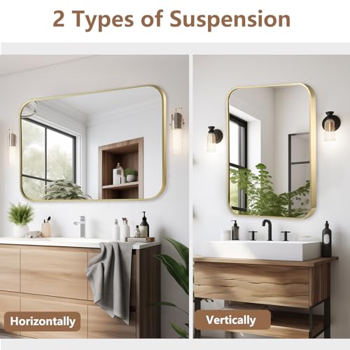 Brushed Brass Framed Bathroom Mirror, 52 x 70 cm