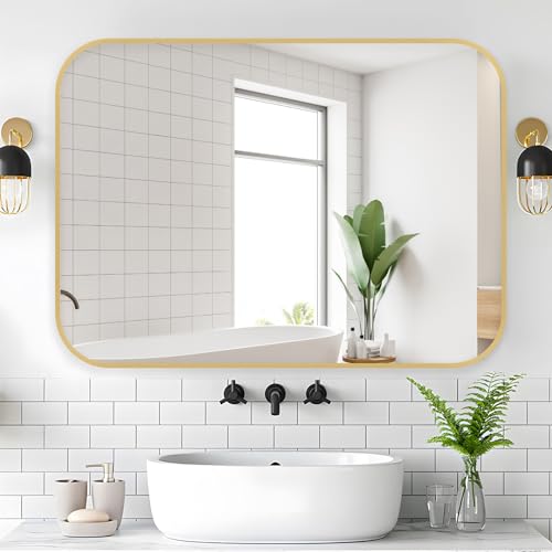Brushed Brass Framed Bathroom Mirror, 52 x 70 cm