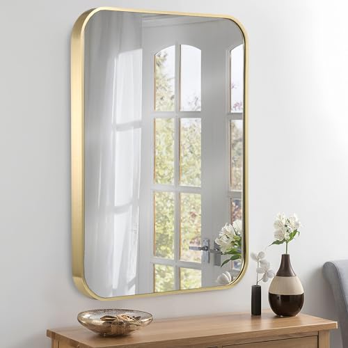 Brushed Brass Framed Bathroom Mirror, 52 x 70 cm