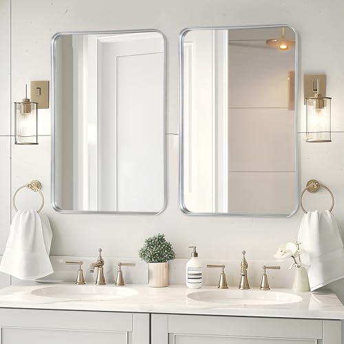 Eleganter Rechteckiger Wandspiegel in Silber 91,4 x 61 cm