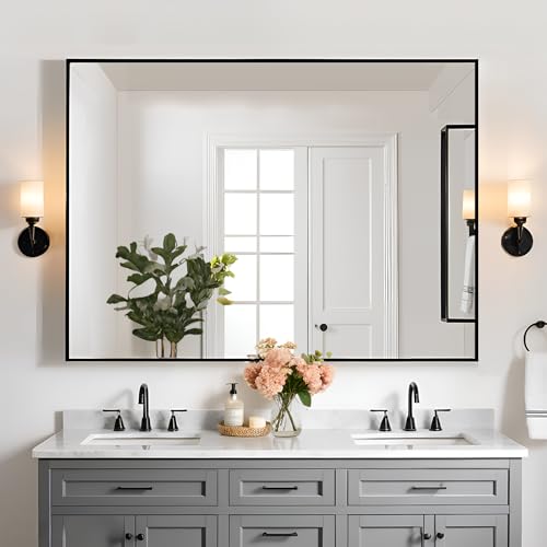 Modern Black Rectangular Wall Mirror 30"x36