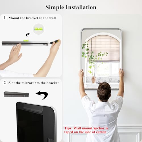 Eleganter Rechteckiger Wandspiegel in Silber 91,4 x 61 cm