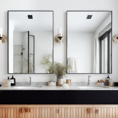 Modern Black Rectangular Wall Mirror 30"x36