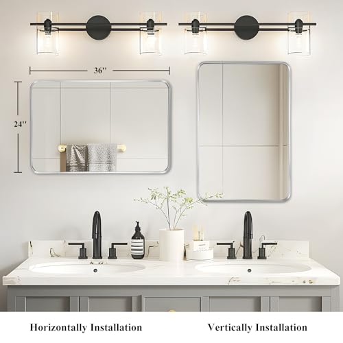 Eleganter Rechteckiger Wandspiegel in Silber 91,4 x 61 cm