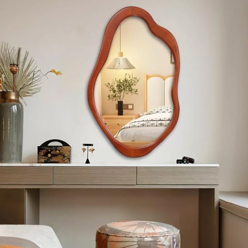 Walnut Wavy Cloud Mirror with Wood Frame