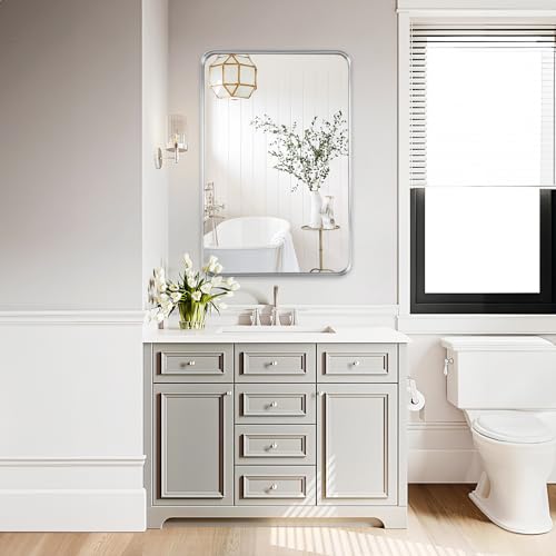 Eleganter Rechteckiger Wandspiegel in Silber 91,4 x 61 cm