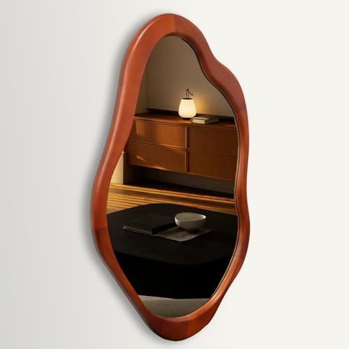 Walnut Wavy Cloud Mirror with Wood Frame