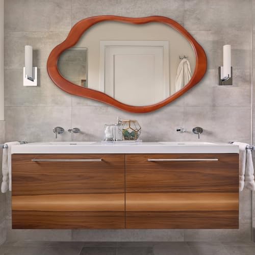 Walnut Wavy Cloud Mirror with Wood Frame