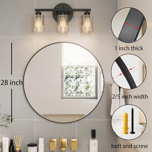Growsun 71.1 cm Black Round Wall Mirror