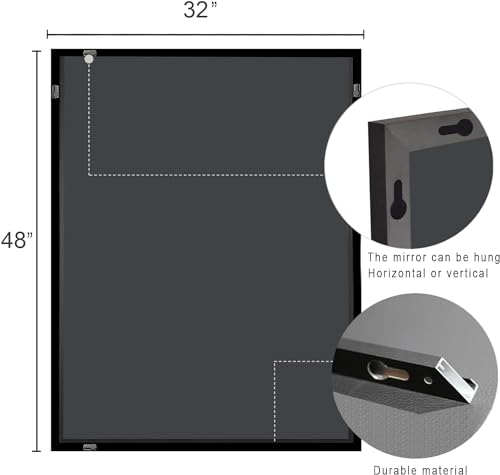 Modern Black Rectangular Wall Mirror 30"x36