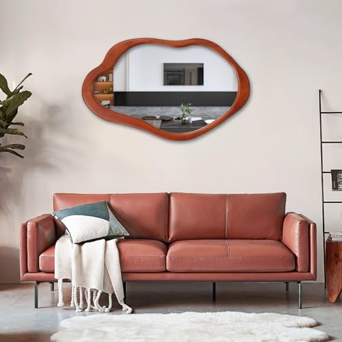 Walnut Wavy Cloud Mirror with Wood Frame