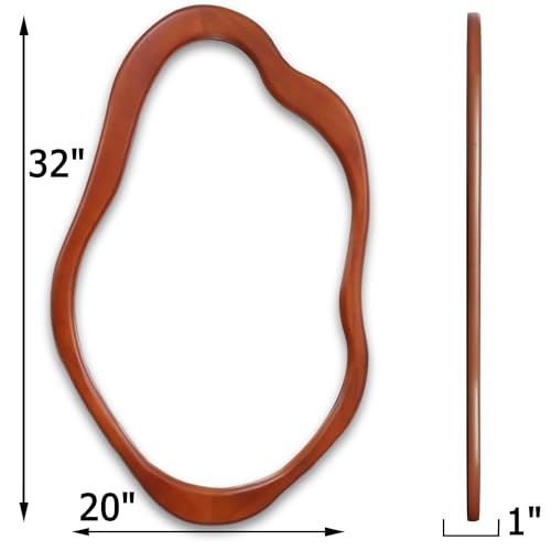 Walnut Wavy Cloud Mirror with Wood Frame