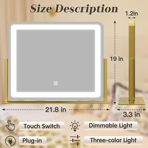 Gold Lighted Vanity Mirror with Smart Touch
