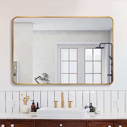 Gold Metal Frame Rectangular Wall Mirror, 40x30 Inch