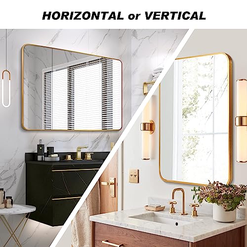 Gold Metal Frame Rectangular Wall Mirror, 40x30 Inch