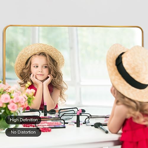 Gold Metal Frame Rectangular Wall Mirror, 40x30 Inch