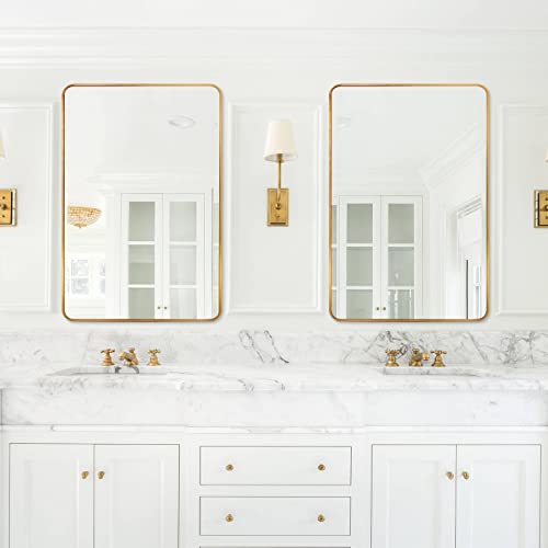 Gold Metal Frame Rectangular Wall Mirror, 40x30 Inch