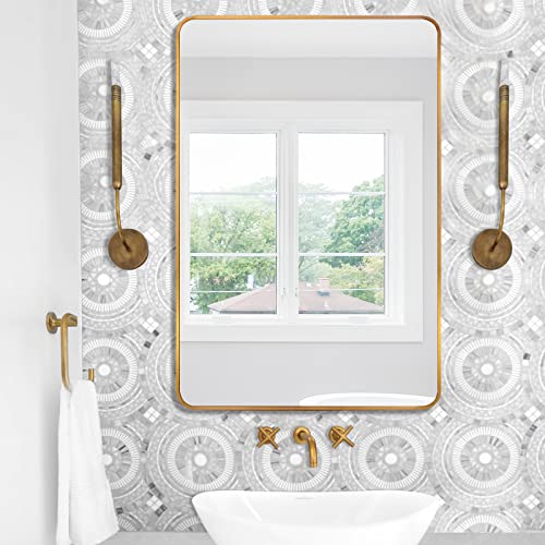 Gold Metal Frame Rectangular Wall Mirror, 40x30 Inch