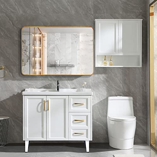 Gold Metal Frame Rectangular Wall Mirror, 40x30 Inch