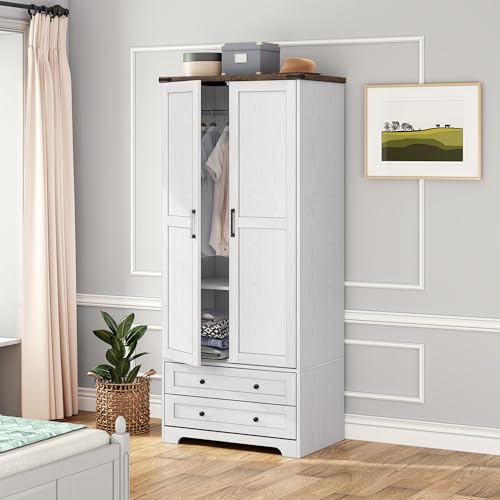 Modern 71" Freestanding Armoire Wardrobe Cabinet in White