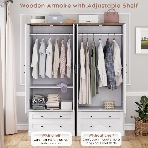 Modern 71" Freestanding Armoire Wardrobe Cabinet in White