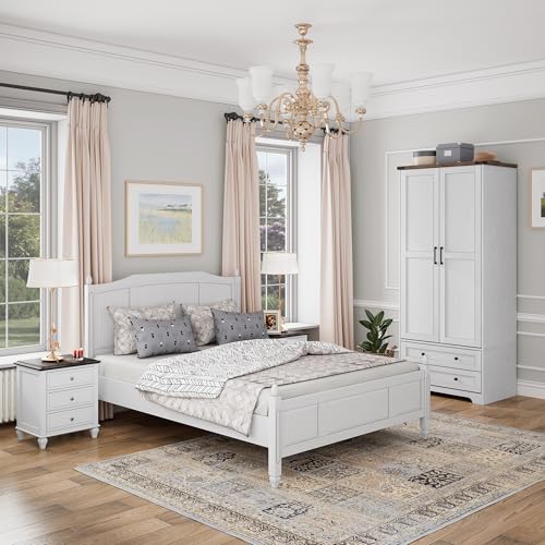 Modern 71" Freestanding Armoire Wardrobe Cabinet in White