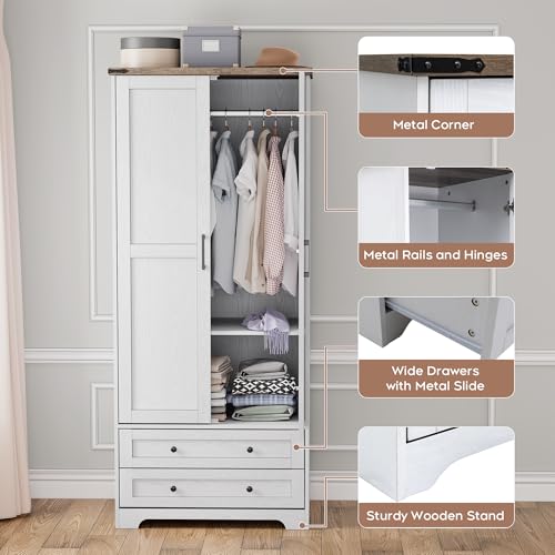 Modern 71" Freestanding Armoire Wardrobe Cabinet in White