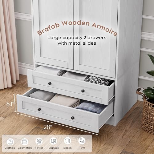 Modern 71" Freestanding Armoire Wardrobe Cabinet in White