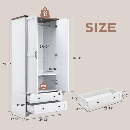 Modern 71" Freestanding Armoire Wardrobe Cabinet in White