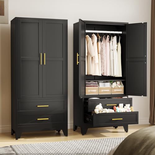 71-Inch Metal Wardrobe with Adjustable Shelves