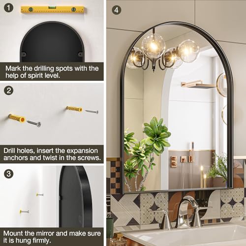 Elegant Black Arched Wall Mirror, 61 x 101.6 cm