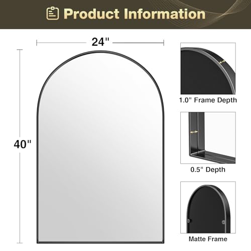 Elegant Black Arched Wall Mirror, 61 x 101.6 cm