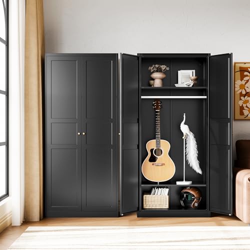 Letaya 71" Black Metal Wardrobe Armoire Cabinet