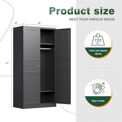 Letaya 71" Black Metal Wardrobe Armoire Cabinet