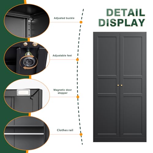 Letaya 71" Black Metal Wardrobe Armoire Cabinet