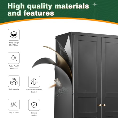 Letaya 71" Black Metal Wardrobe Armoire Cabinet