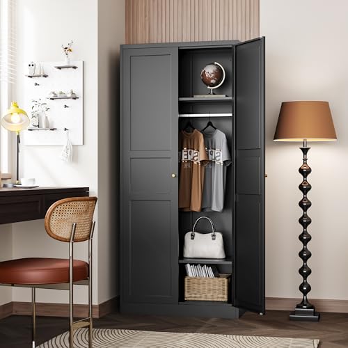 Letaya 71" Black Metal Wardrobe Armoire Cabinet