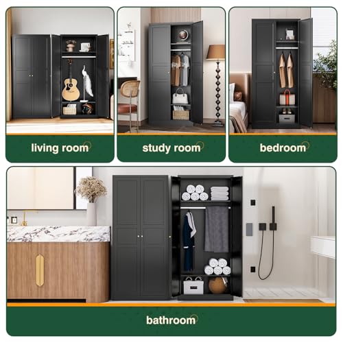Letaya 71" Black Metal Wardrobe Armoire Cabinet