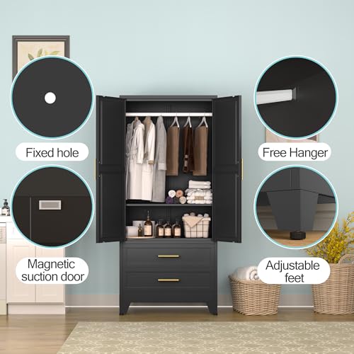 71-Inch Metal Wardrobe with Adjustable Shelves