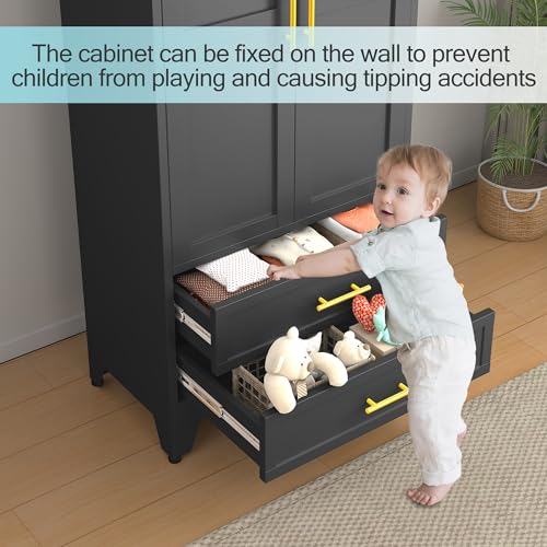 71-Inch Metal Wardrobe with Adjustable Shelves