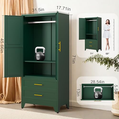 Metal Wardrobe with 2 Doors and Adjustable Shelf
