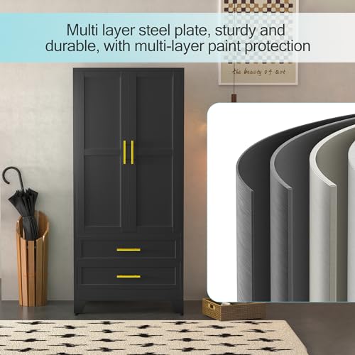 71-Inch Metal Wardrobe with Adjustable Shelves