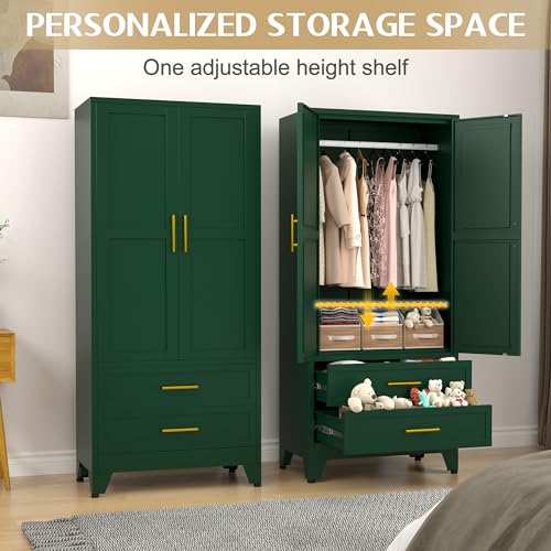 Metal Wardrobe with 2 Doors and Adjustable Shelf