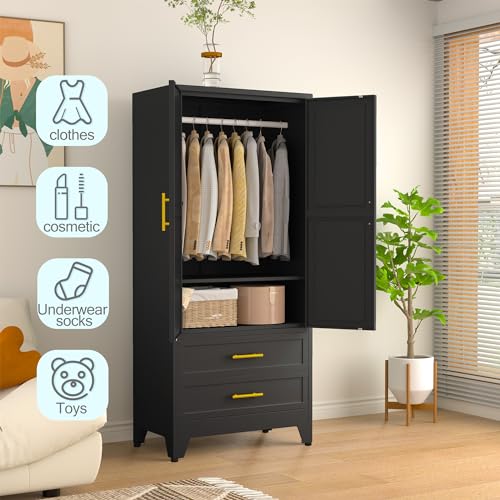71-Inch Metal Wardrobe with Adjustable Shelves