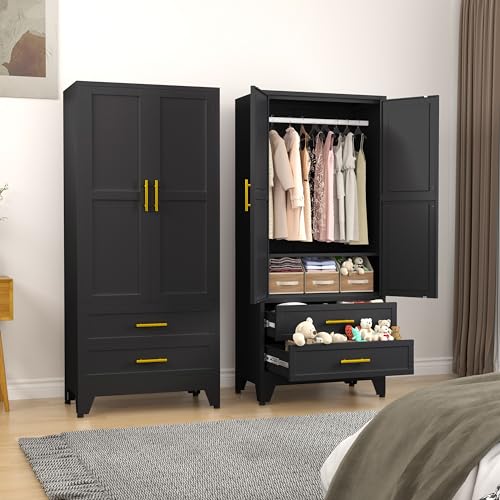 71-Inch Metal Wardrobe with Adjustable Shelves