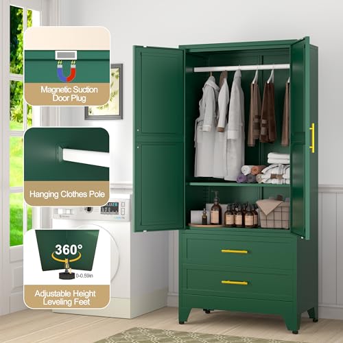 Metal Wardrobe with 2 Doors and Adjustable Shelf