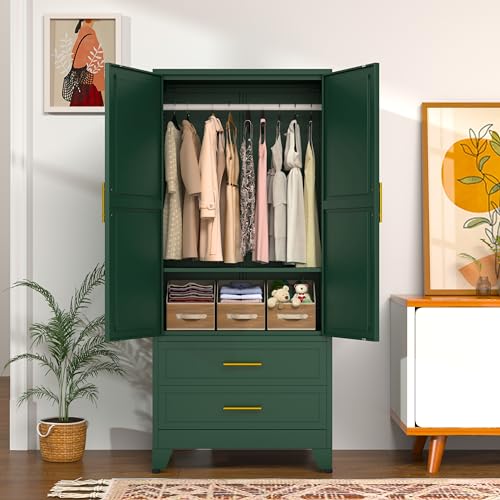 Metal Wardrobe with 2 Doors and Adjustable Shelf