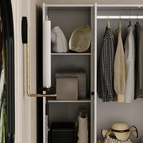 MOUMON 4 Shutter Door Wardrobe Armoire Closet with Shelves and Drawers, Armoire Wardrobe Closet with 2 Hanging Rods, for Bedroom White (59”W x 19”D x 70.9”H)